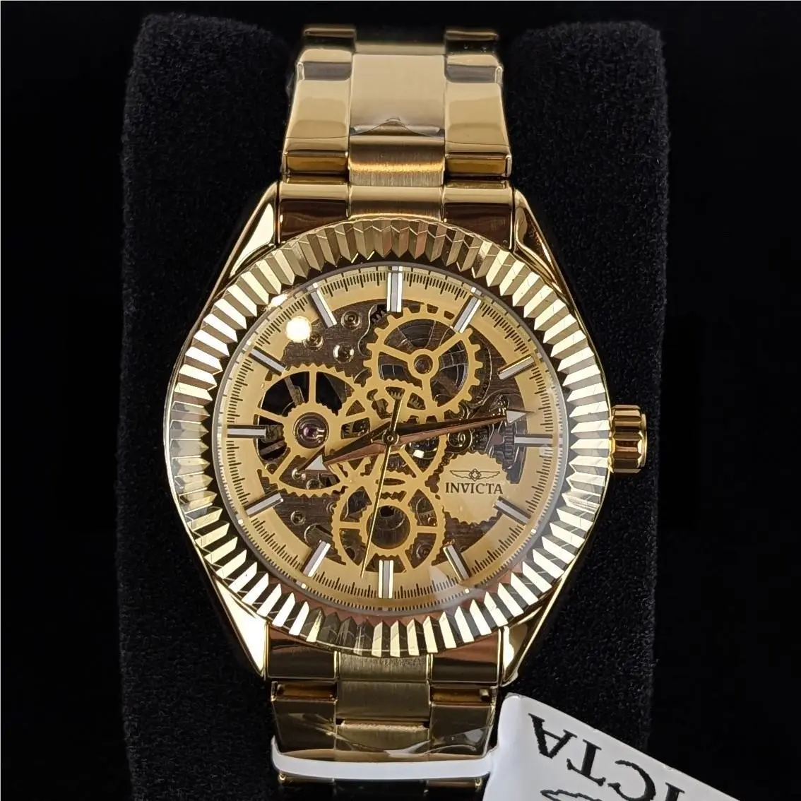 Invicta Objet D Art Men`s 43mm Automatic Watch Gold Tone Skeleton Dial 69752