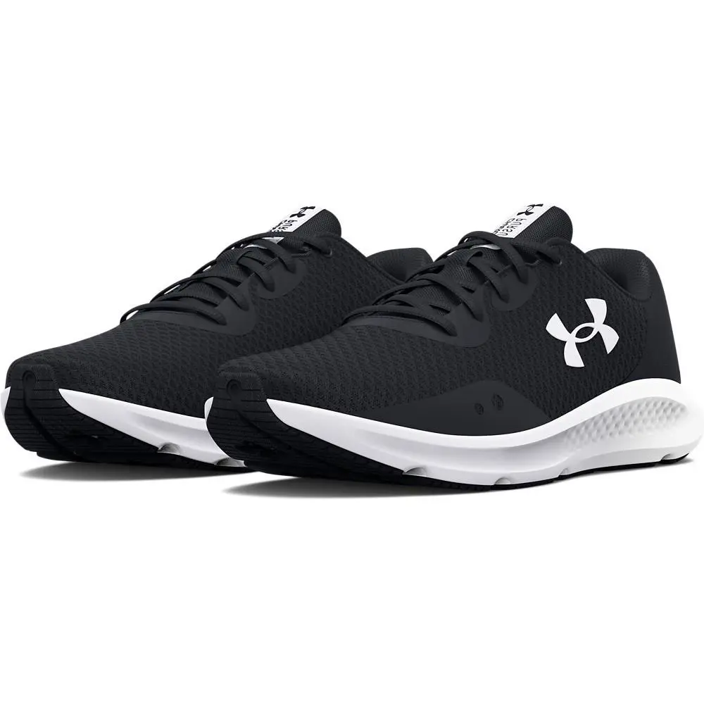 Under Armour 3024889 Womens UA Charged Pursuit 3 Training Running Athletic Shoes - Black/White