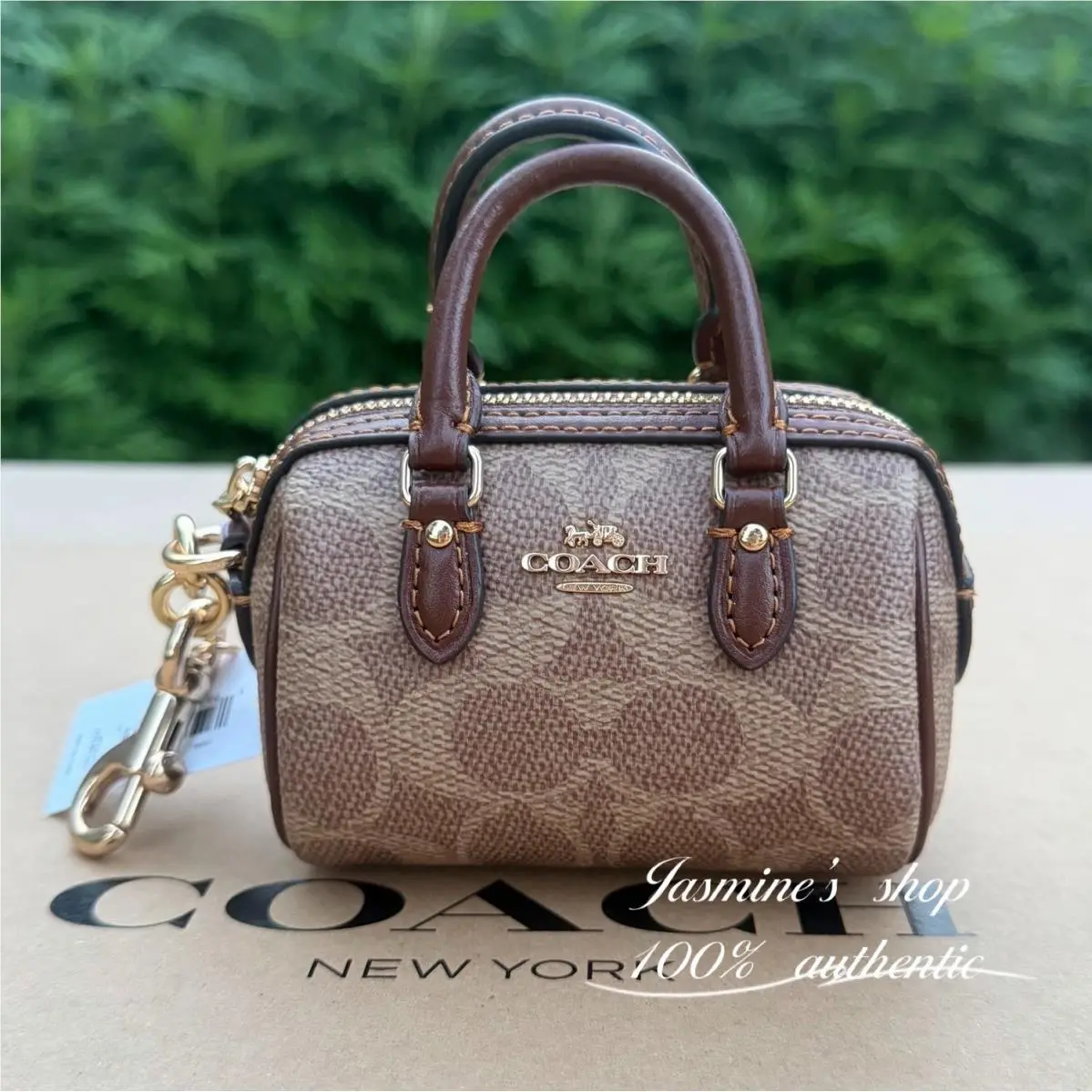 Mini Rowan Satchel Bag Charm In Signature Canvas CX068/CZ082/CDB17 CX068/tan/brown by Coach