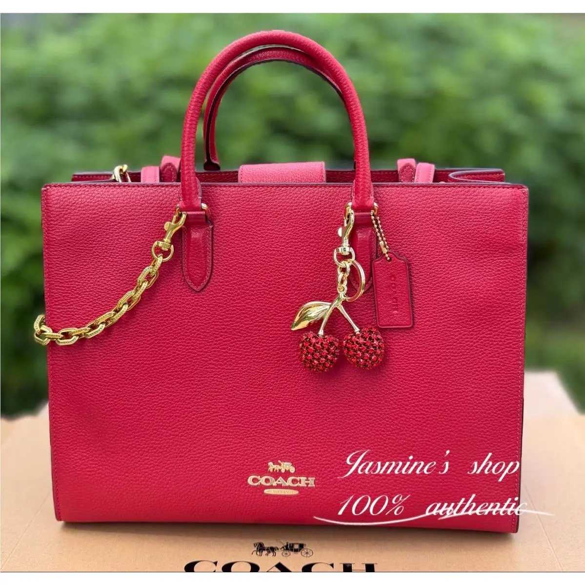 Maggie Tote Bag Shoulder Bag In Leather/gold/true Red CY666 CY666/bag +charm by Coach
