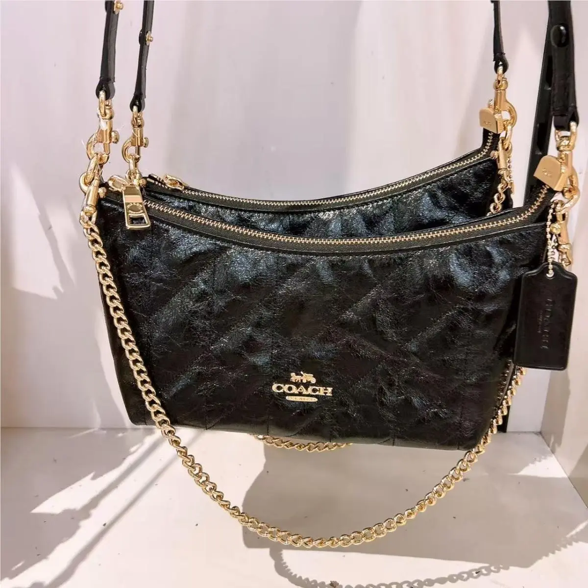 Caitlin Shoulder Bag with Quilting CDZ88/CDZ89/CEK80 Gold/Black by Coach