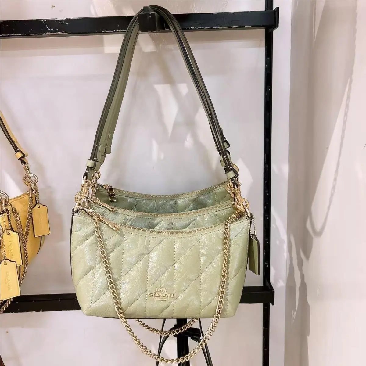 Caitlin Shoulder Bag with Quilting CDZ88/CDZ89/CEK80 Gold/Pistachio by Coach