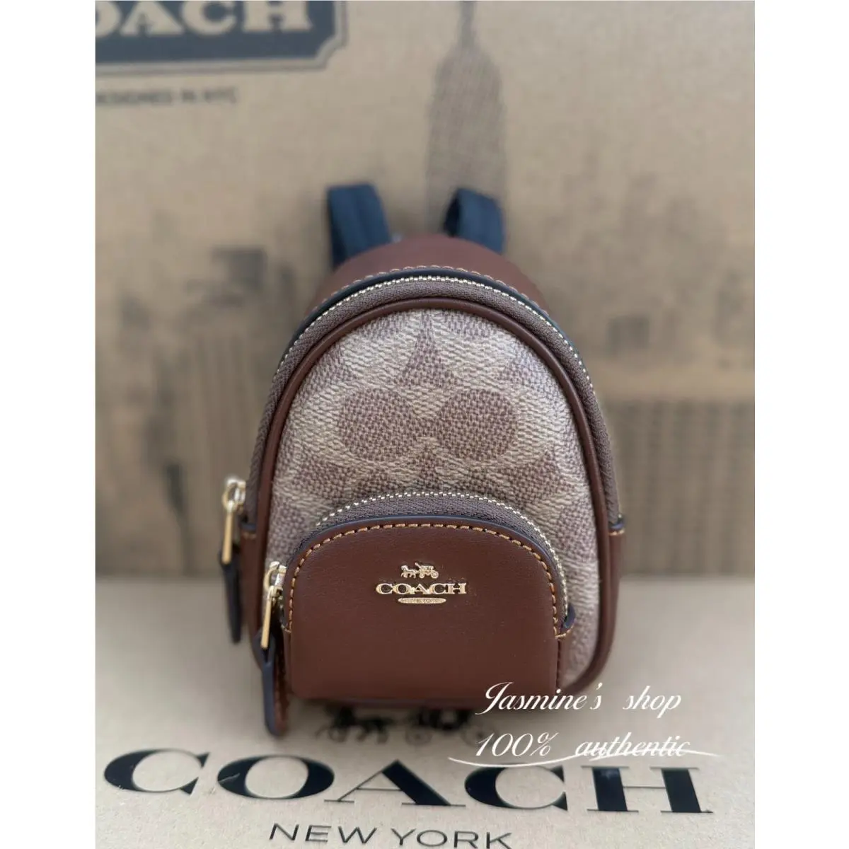 Mini Court Backpack Bag Charm Signature Canvas CX066/CAA68/CAO93 CX066/tan/brown by Coach