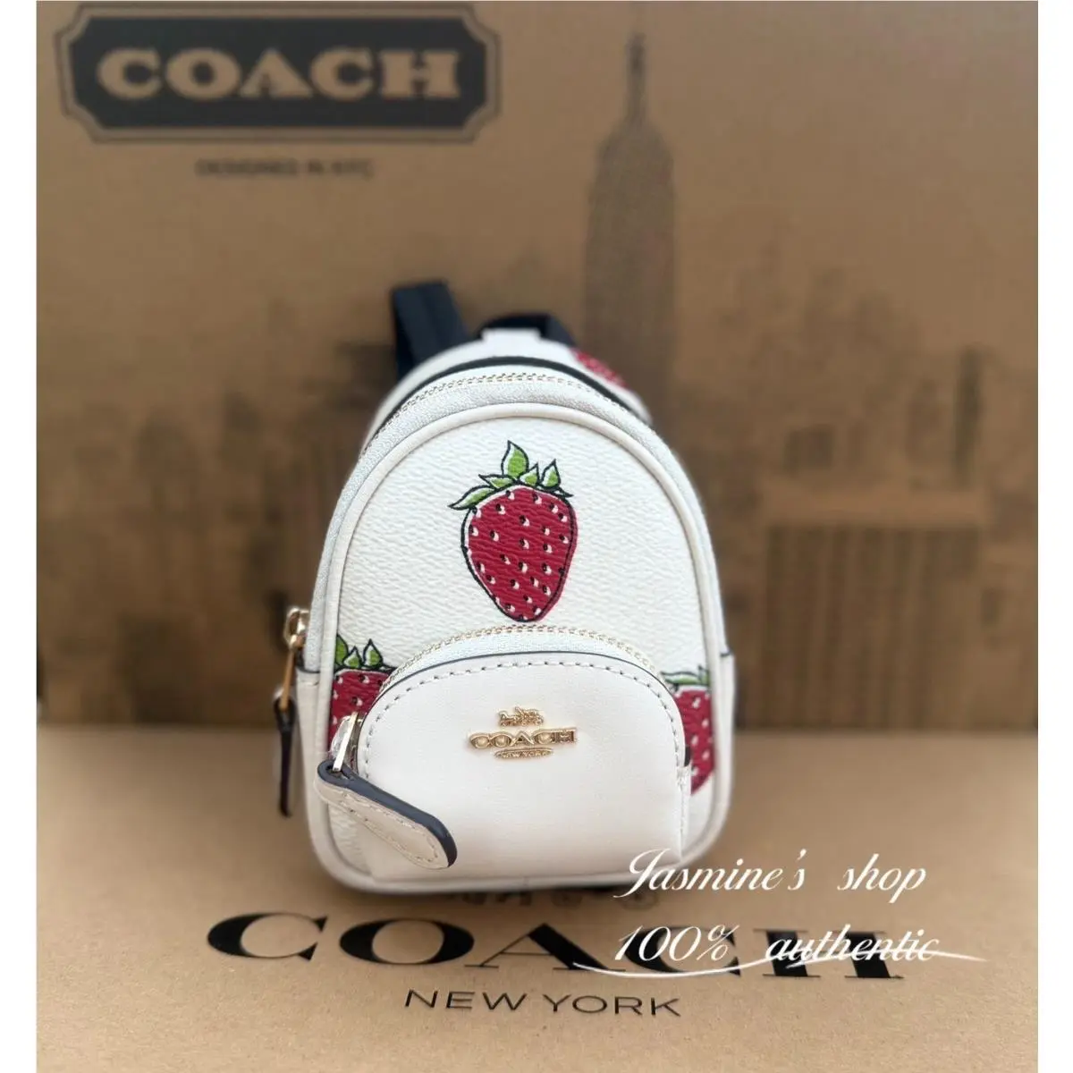Mini Court Backpack Bag Charm Signature Canvas CX066/CAA68/CAO93 CAO93/strawberry/chalk by Coach