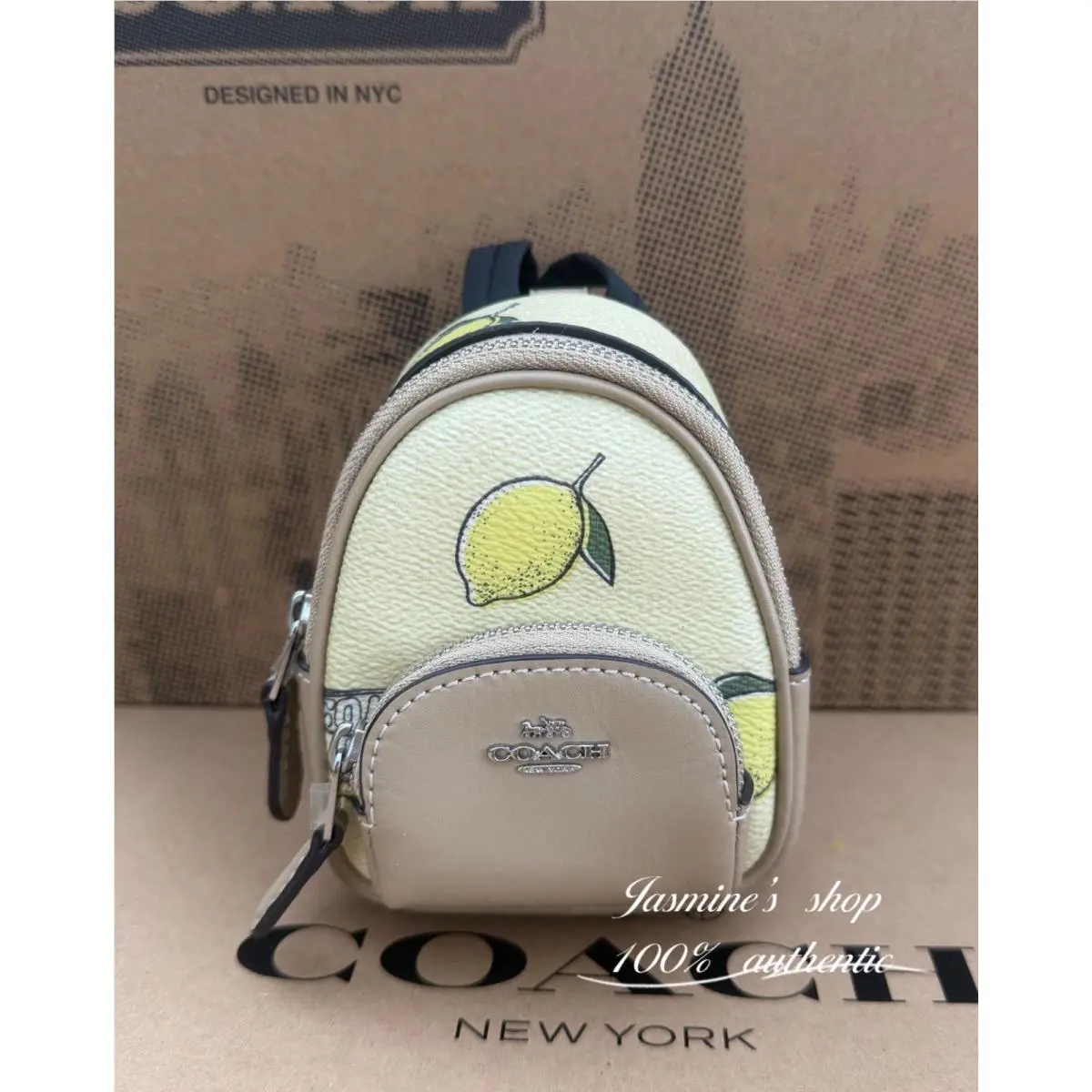 Mini Court Backpack Bag Charm Signature Canvas CX066/CAA68/CAO93 CAP03/lemon/garden glade multi by Coach