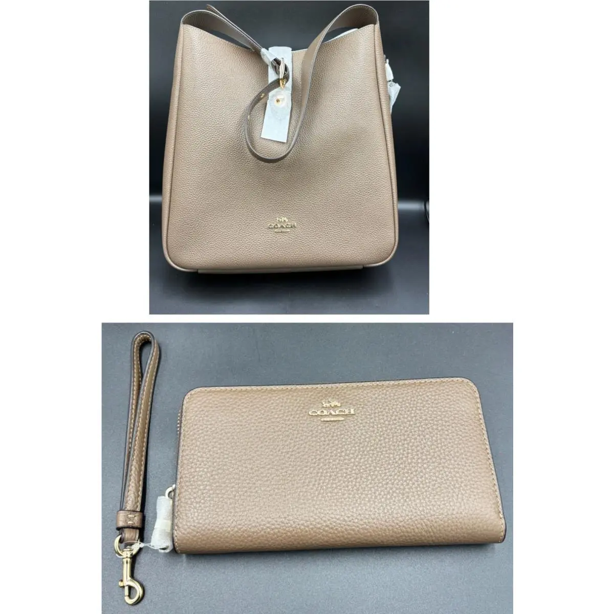 Coach Hadley Large Shoulder Bag Long Zip Around Wallet In Dark Stone Color