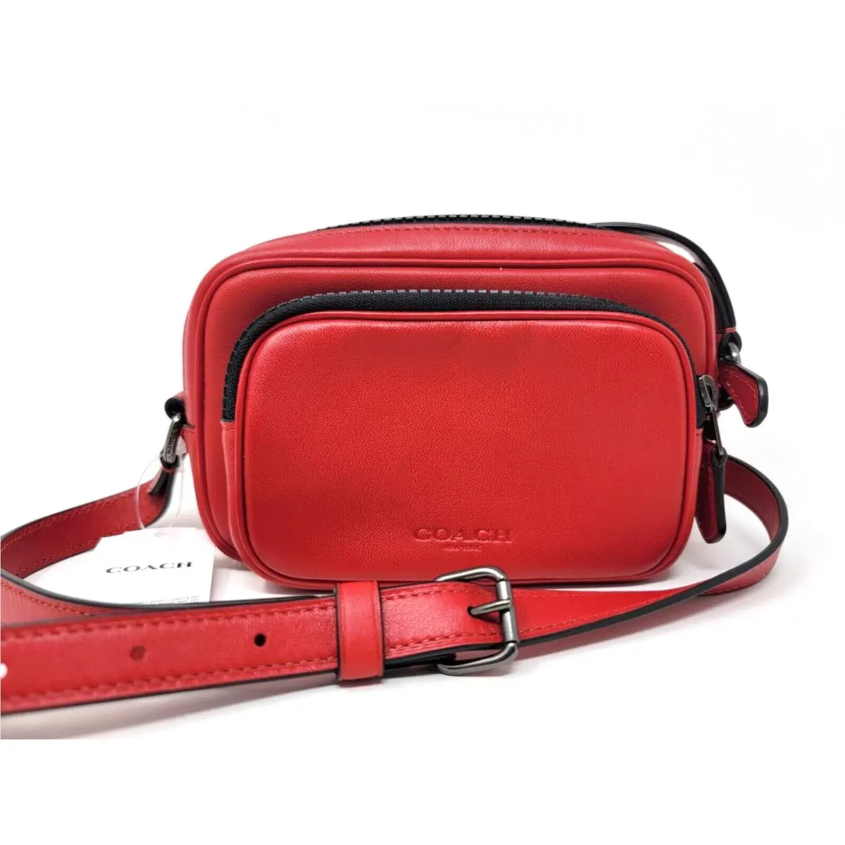 Coach Mini Edge Bright Cardinal Red Double Pouch Crossbody Bag 2810