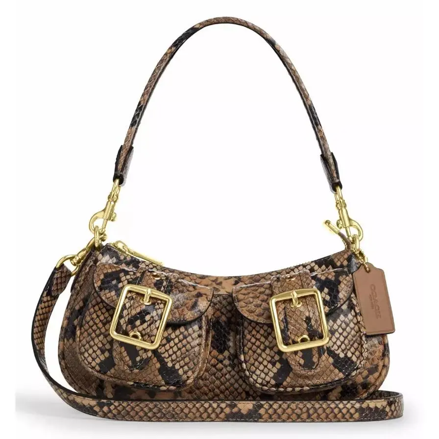 Coach Ashton Snake Print Leather Shoulder X-body Bag CCE38 In Mushroom Multi
