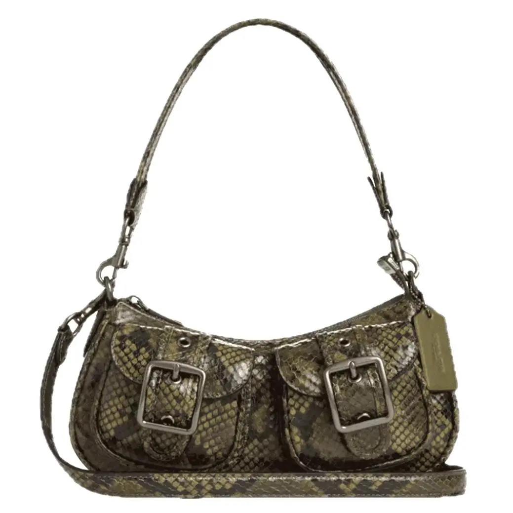 Coach Ashton Snake Print Leather Shoulder Crossbody Bag CCE38 In Olive Multi