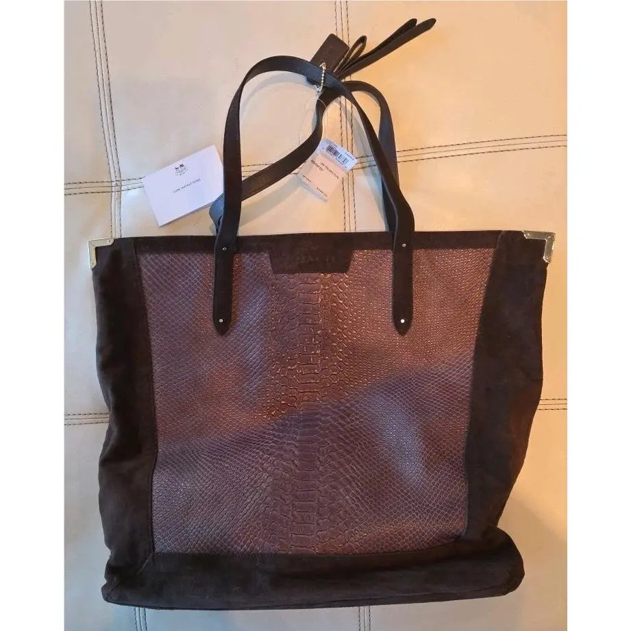 Coach Jose Tote - Brown Suede Reptile-embossed Leather No.F32786