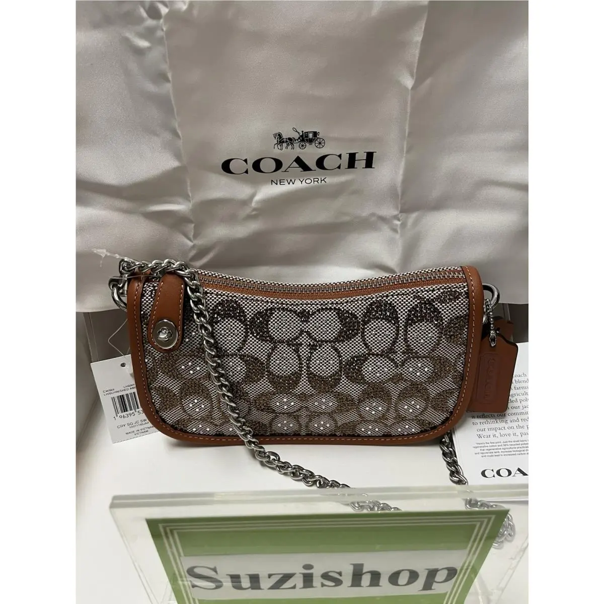 Coach Swinger 20 Crystal Bag Burnished Amber Signature Jacquard CW568