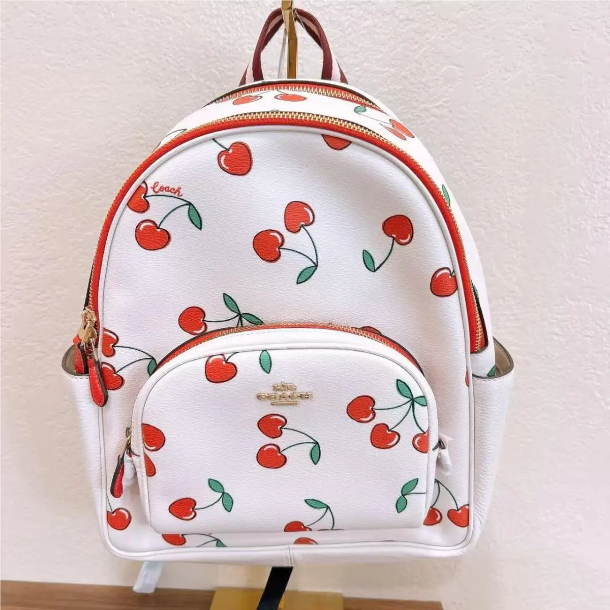 Coach Court Backpack with Heart Cherry Print CE628 Chalk Multi