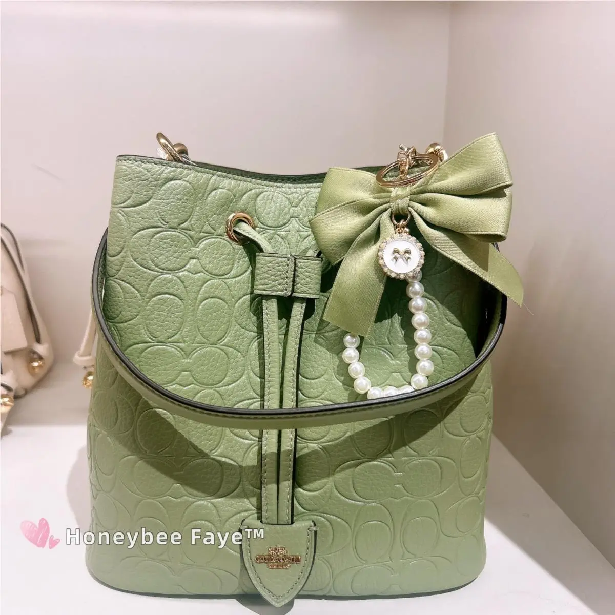 Coach Rowan Bucket Bag In Signature Leather CEA96 Gold/pistachio