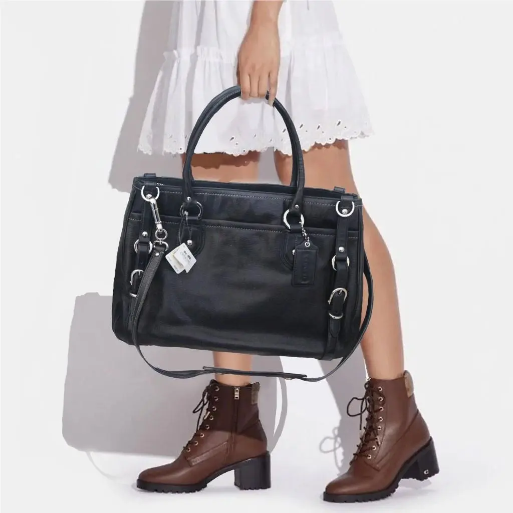 Coach Textured Leather Exotic Sierra Black Carryall Shoulder Bag