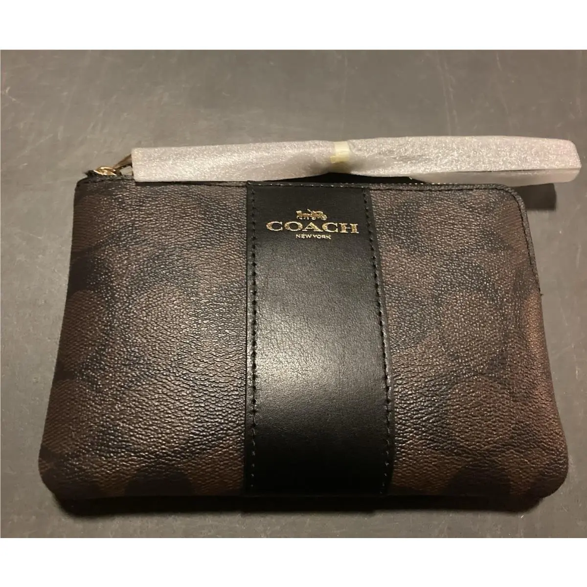 Coach Brown Logo Wristlet Wallet For Women. Dark Brown Leather