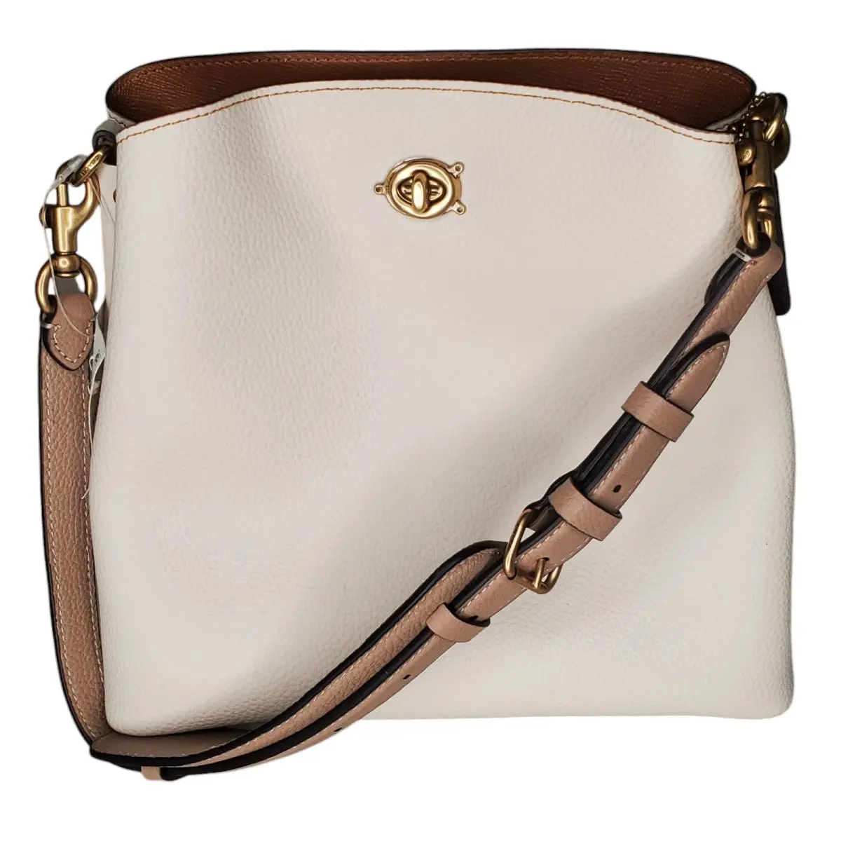 Coach White Pebbled Leather Willow Bucket Bag Zipper Magnet Turn Lock