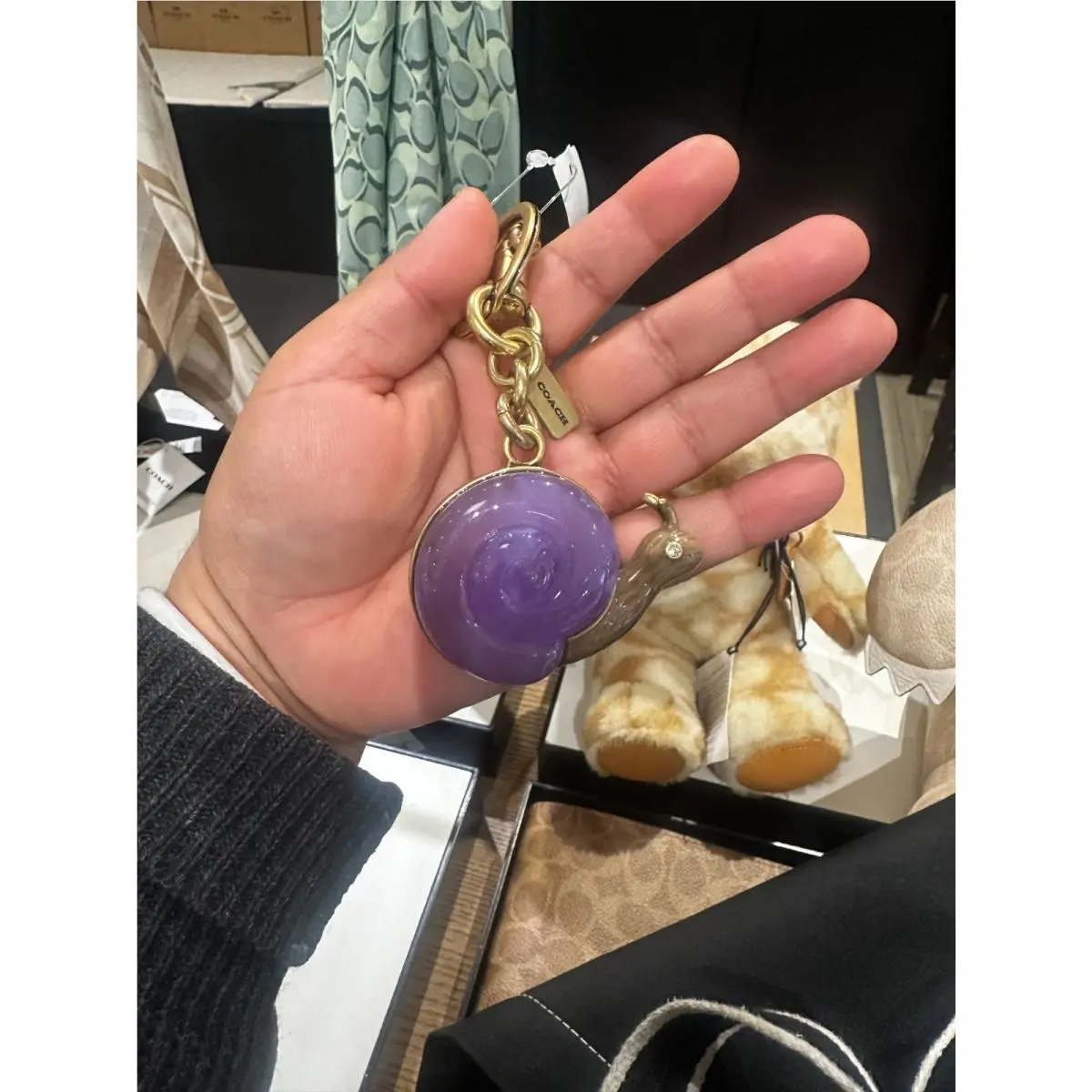 Coach Snail Bag Charm Keychain Brass Purple Multi-color CAX69 Dust Bag