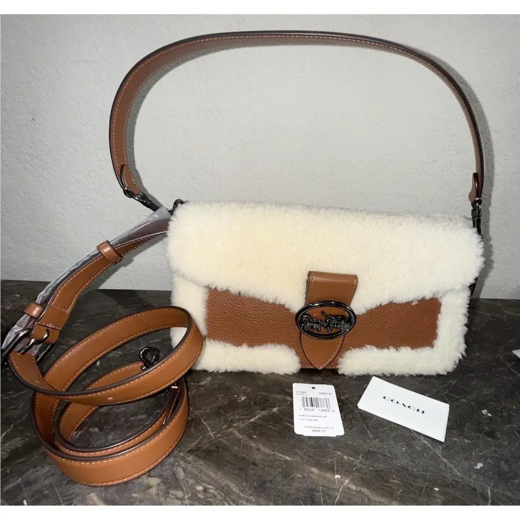 Coach C1524 Leather and Shearling Crossbody Handbag Retail