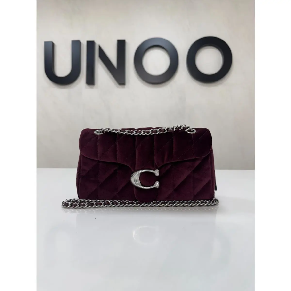 Coach Tabby 20 Quilted Velvet Shoulder Bag Merlot Burgundy Silver Tone C