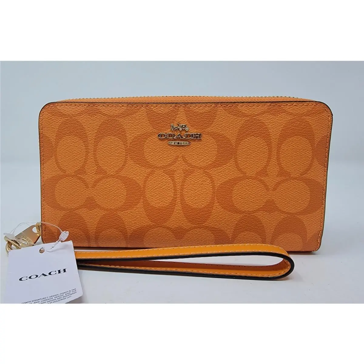 Coach Light Orange Signature Canvas Long Zip Around Wallet C4452