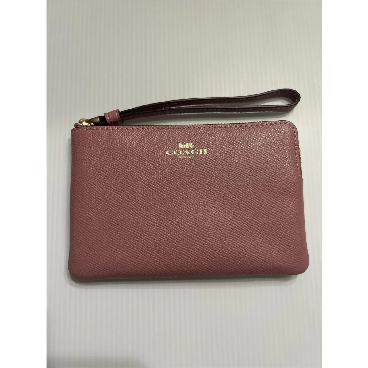 Coach Pink Rose Leather Corner Zip Wristlet Purse