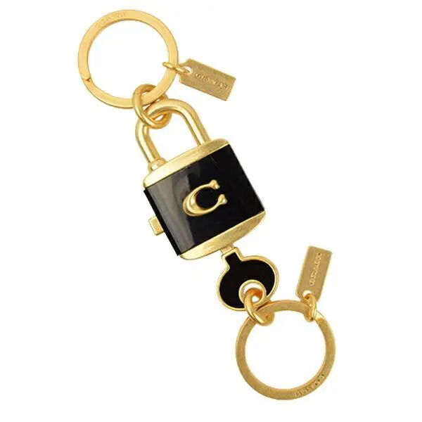 Coach C1679 Imblk Lock and Key Bag Charm Key Ring Gold/black