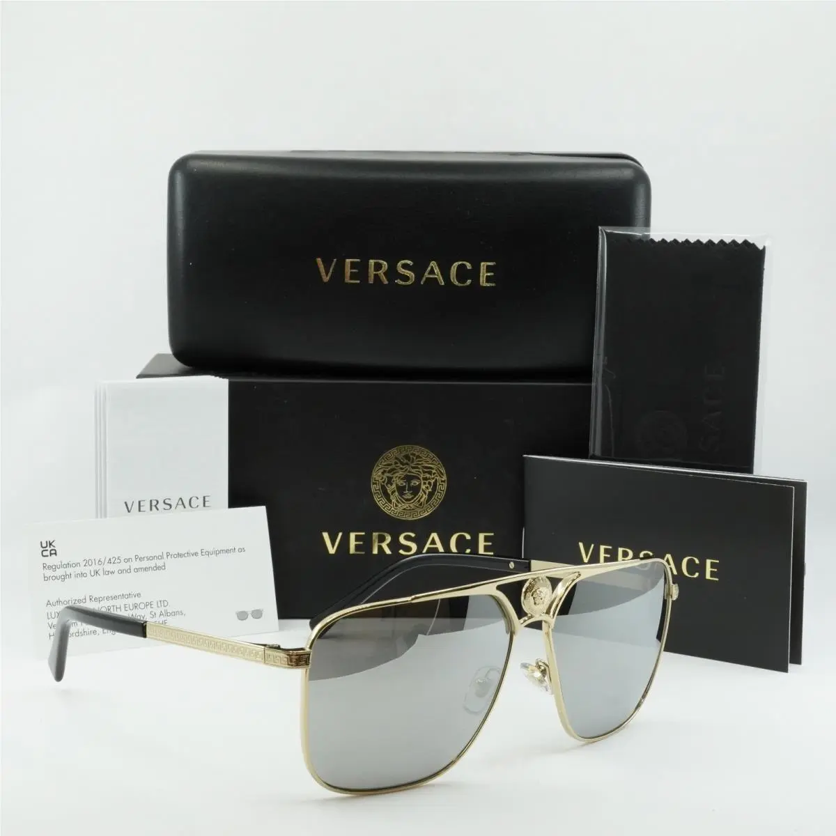 Versace VE2238 12526G Pale Gold/light Grey Mirror Silver 61-13-140