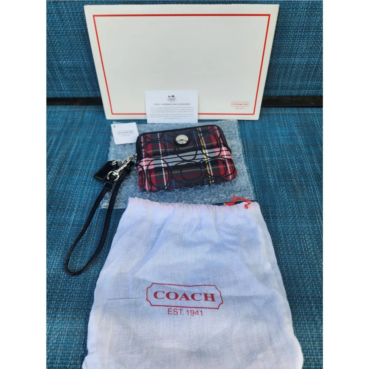 Coach Plaid Poppy Wristlet- New- Look
