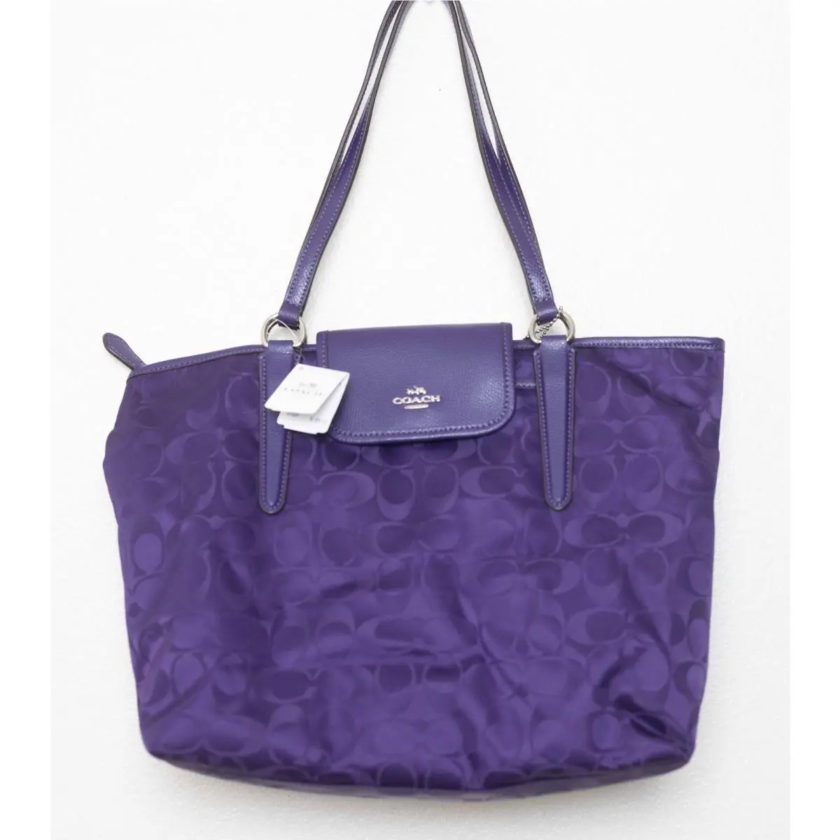 Coach Ward Signature Nylon Leather Tote Violet