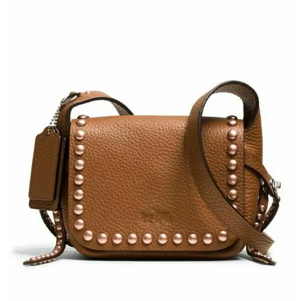 Coach Saddle Rivet Stud Pebbled Leather Dakotah Mini Crossbody Swing Bag