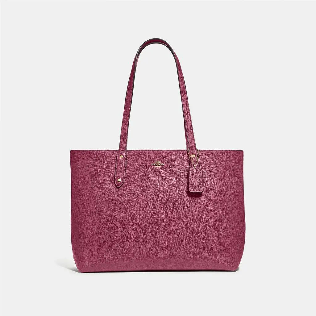 Coach Polished Pebbled Center Tote with Zip Dusty Pink Gold Hardware