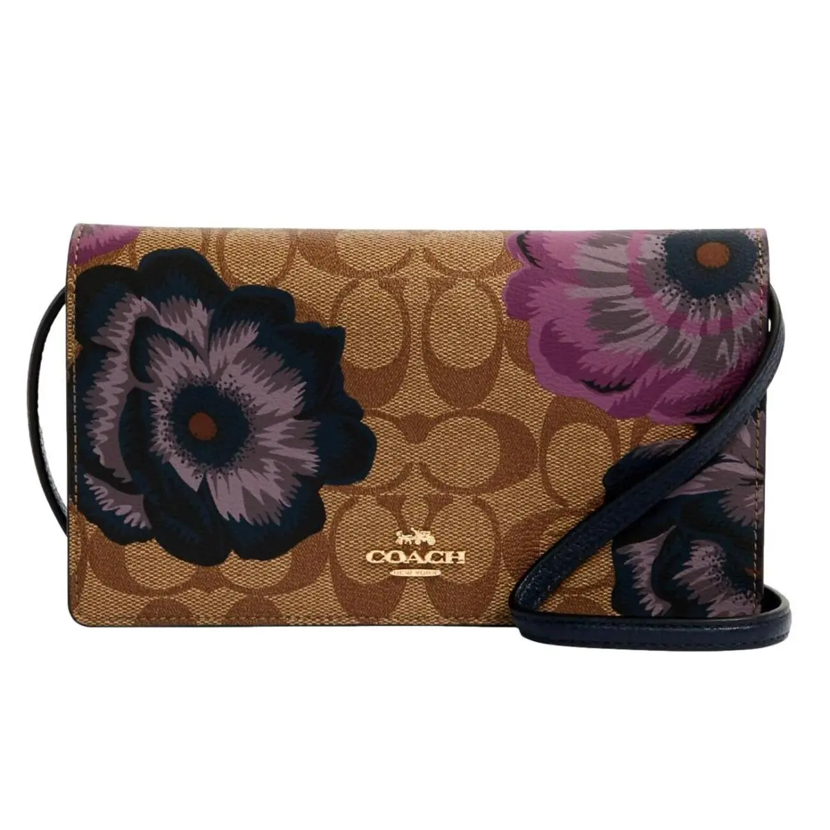 Coach Ann Kaffe Fasset Print Crossbody Phone Wallet Bag Clutch -khaki Purple