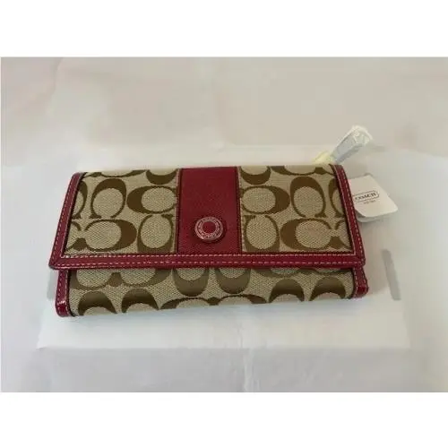 Coach Signature Checkbook Wallet in Maroon F47852