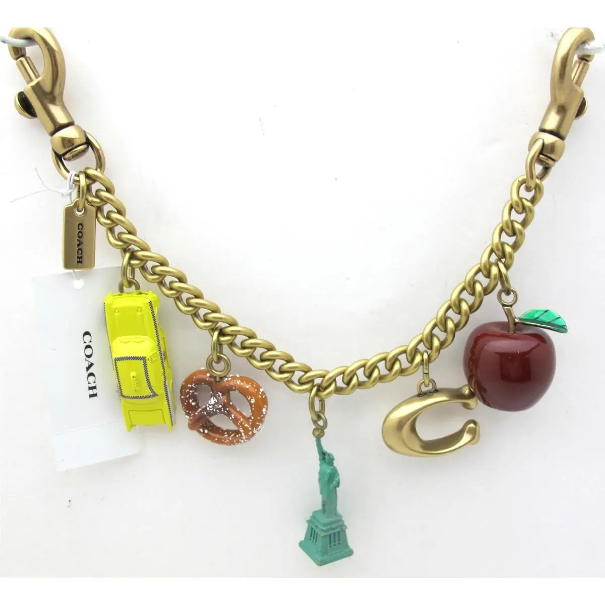 Coach York Bag Charms Gold Chain Link Yellow Cab/redapple/liberty Statue