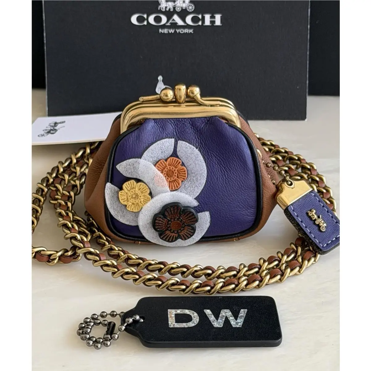 Coach 1941 Tea Rose Appliqué Double Kisslock Pouch Xbody Multicolor 23196