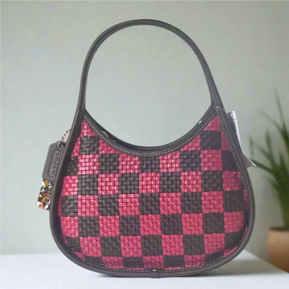 Coach Ergo Shoulder Bag CK566 Woven Checkerboard Leather Oxblood Red Pink