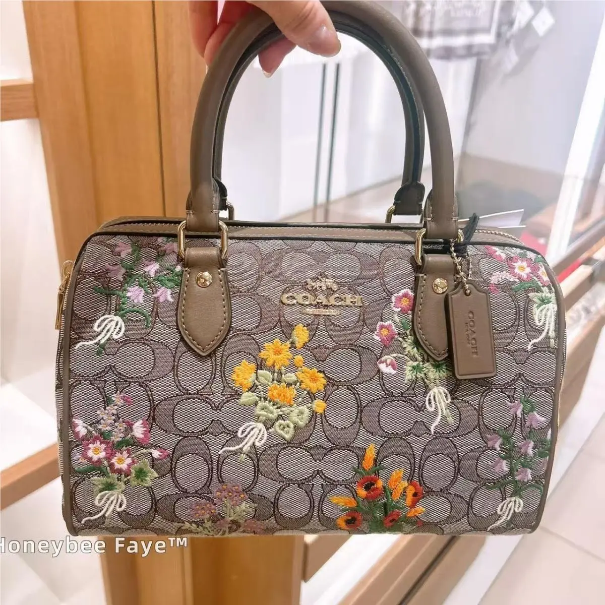 Coach Rowan Satchel Bag In Signature Jacquard with Floral Embroidery CDZ01