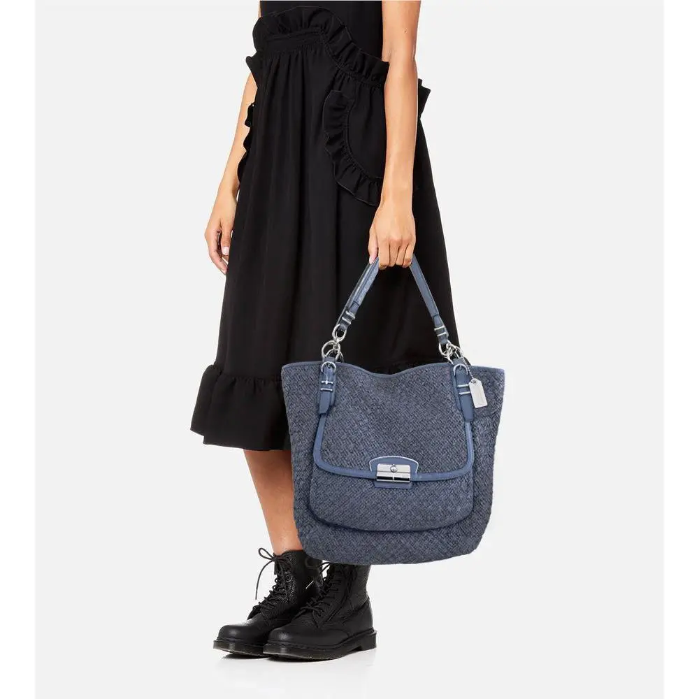 Coach Kristin Pinnacle Woven Leather Slate Blue Tote Shoulder Bag