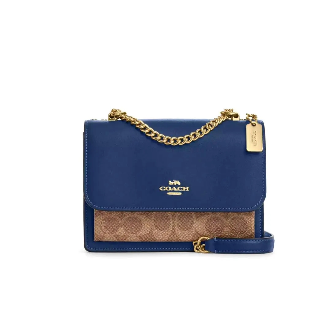 Coach Klare Mini Crossbody Bag In Signature Canvas Deep Blue/tan