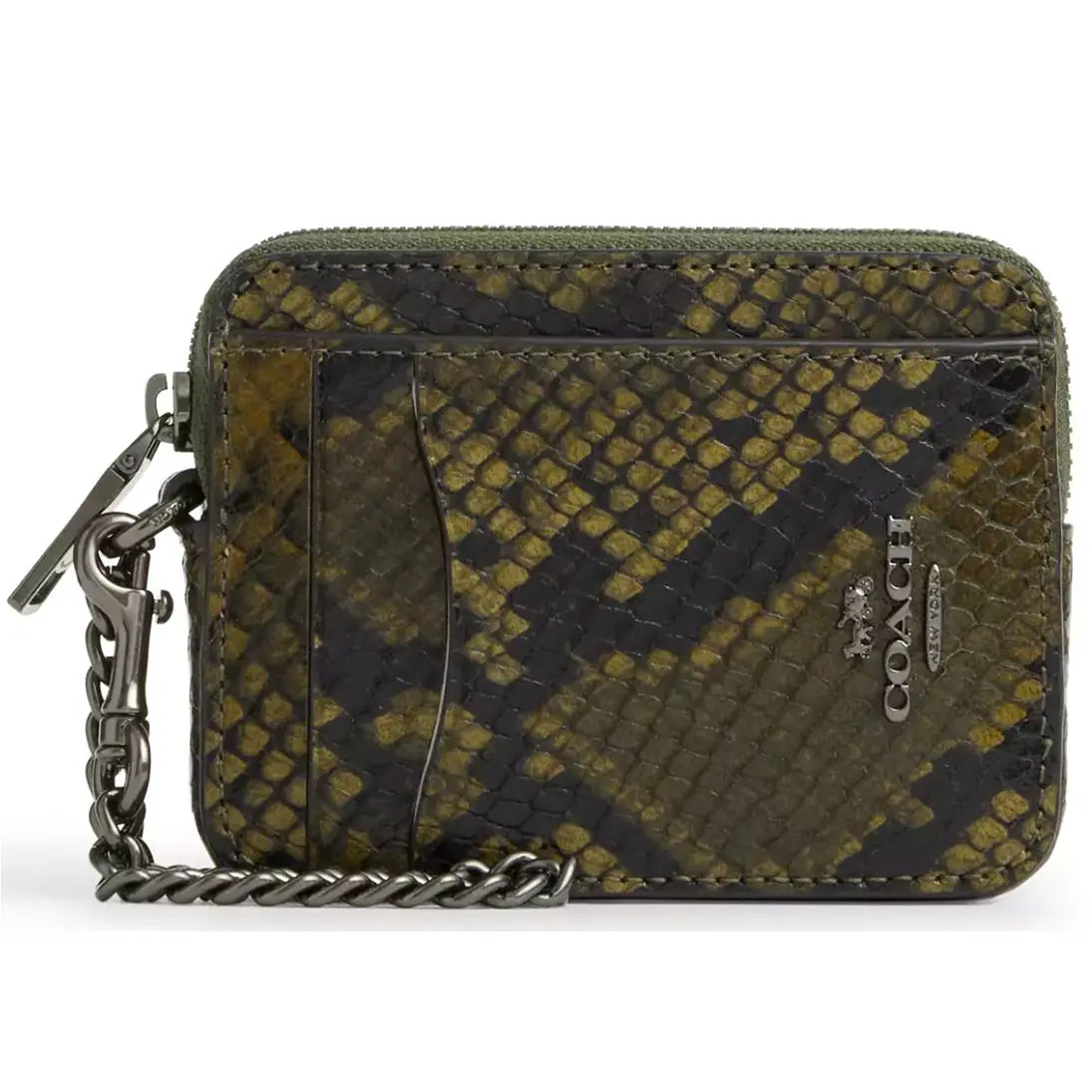 Coach Zip Card Case - CCO20 Olive Green / Gunmetal Snake Print Leather