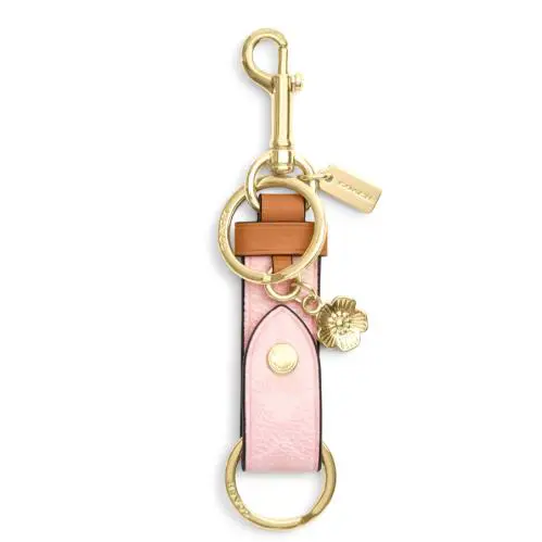 Coach Trigger Snap Bag Charm - CEA24 Pink Signature Canvas w/ Heart Charm
