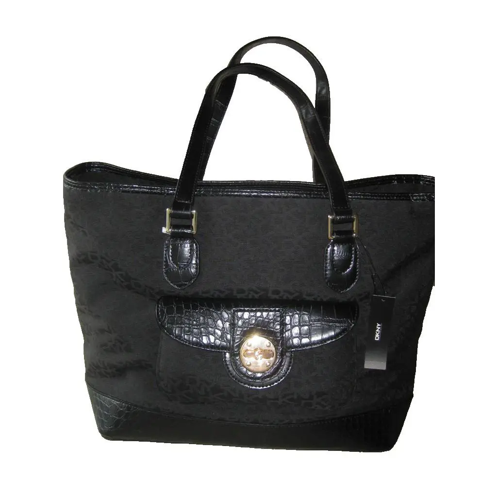 Dkny Handbag Turnlock Bag Black Logo Purse Tote Shoulder Bag Shopper