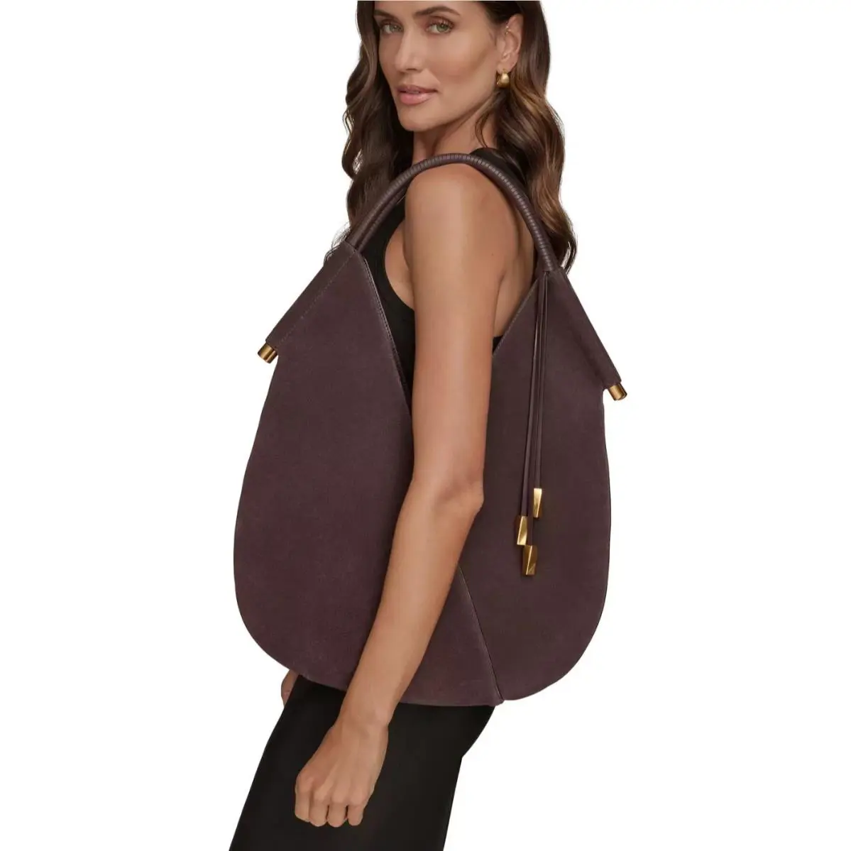 Donna Karan York Women`s Baldwin Extra Large Leather Suede Chocolate Gold