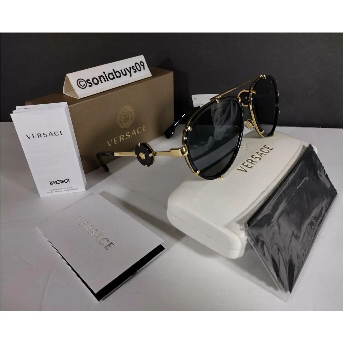 Versace Women`s Pilot Sunglasses 2232 Black/gold Dark Grey Lenses