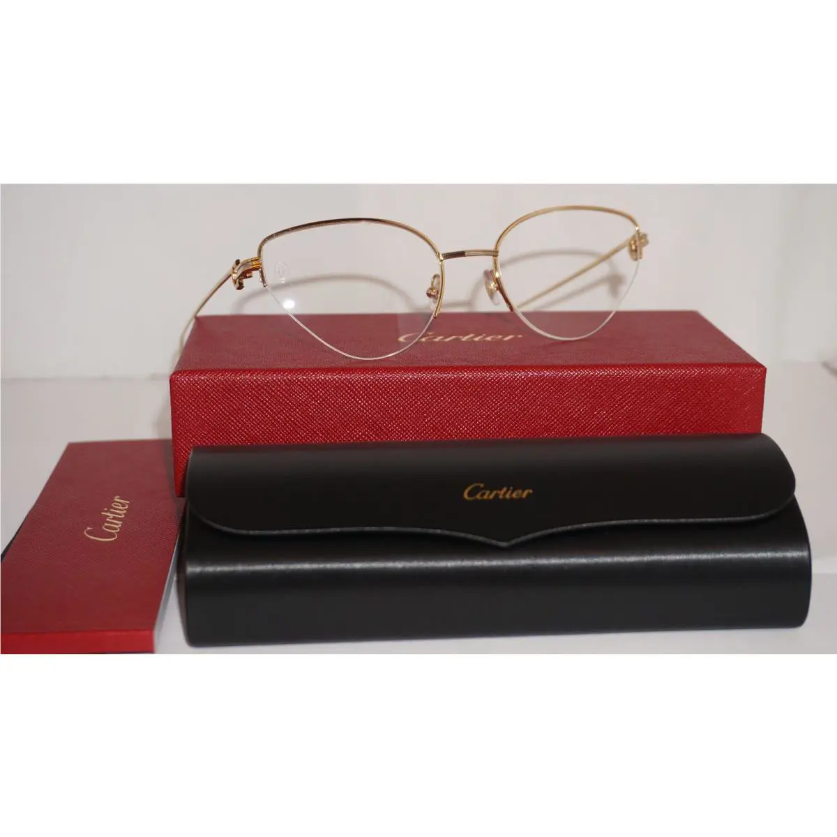 Cartier Eyeglasses Half Rim Gold Cateye CT0157O 001 54 20 140
