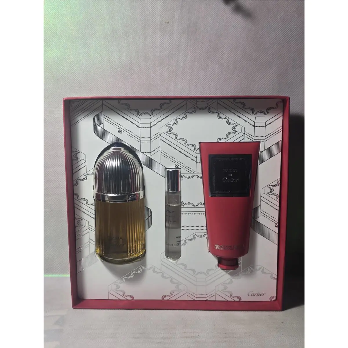 Pasha De Cartier Parfum by Cartier For Men 3pc Gift Set 3.3 Oz Parfum Shower GE