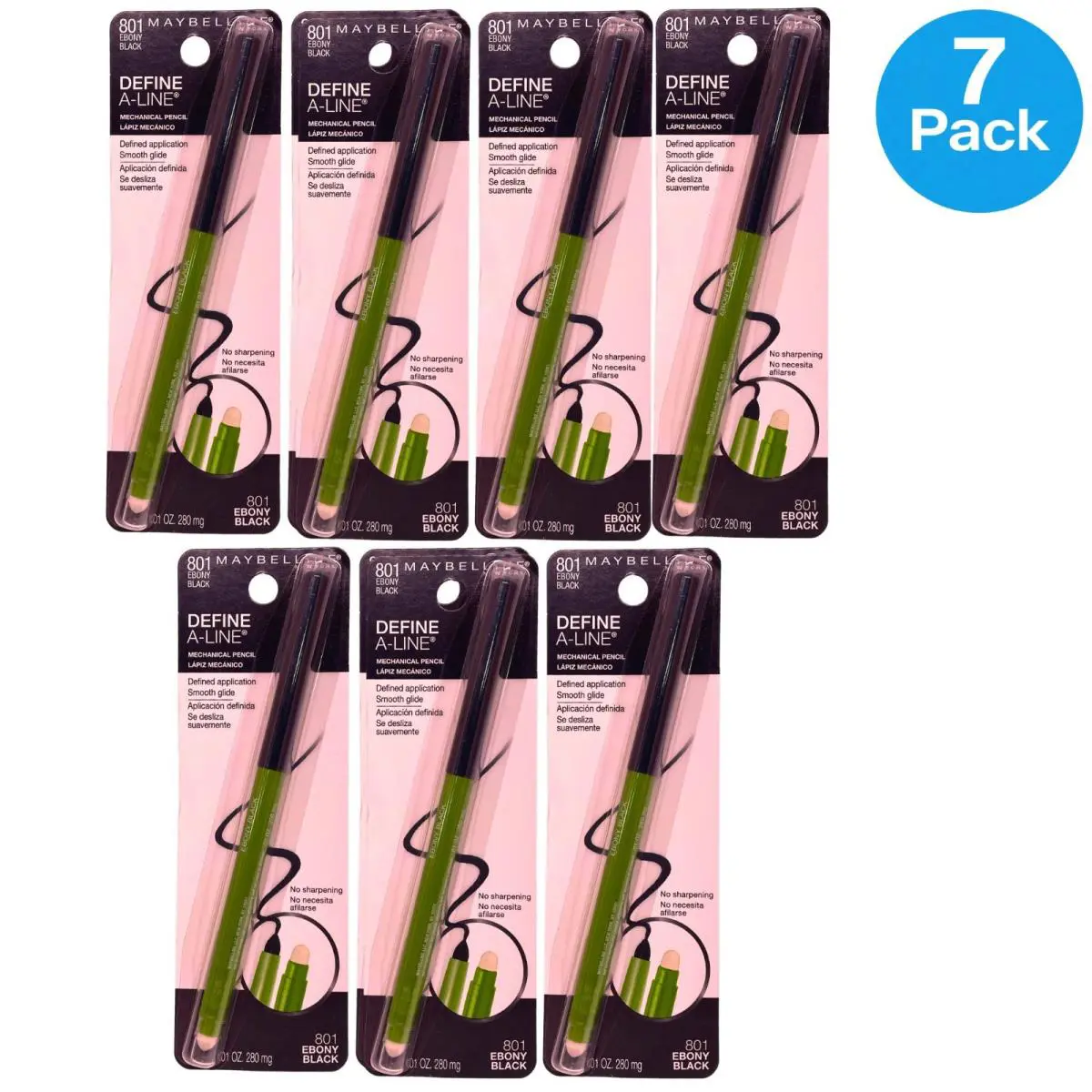 Maybelline Define-a-line Eyeliner 801 Ebony Black 7 Pack