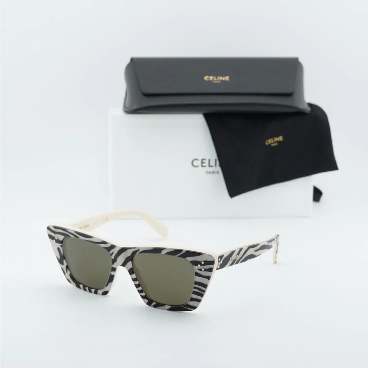 CL40187I 99E White and Black Animal/grey 51-16-145 Sunglasses by Celine