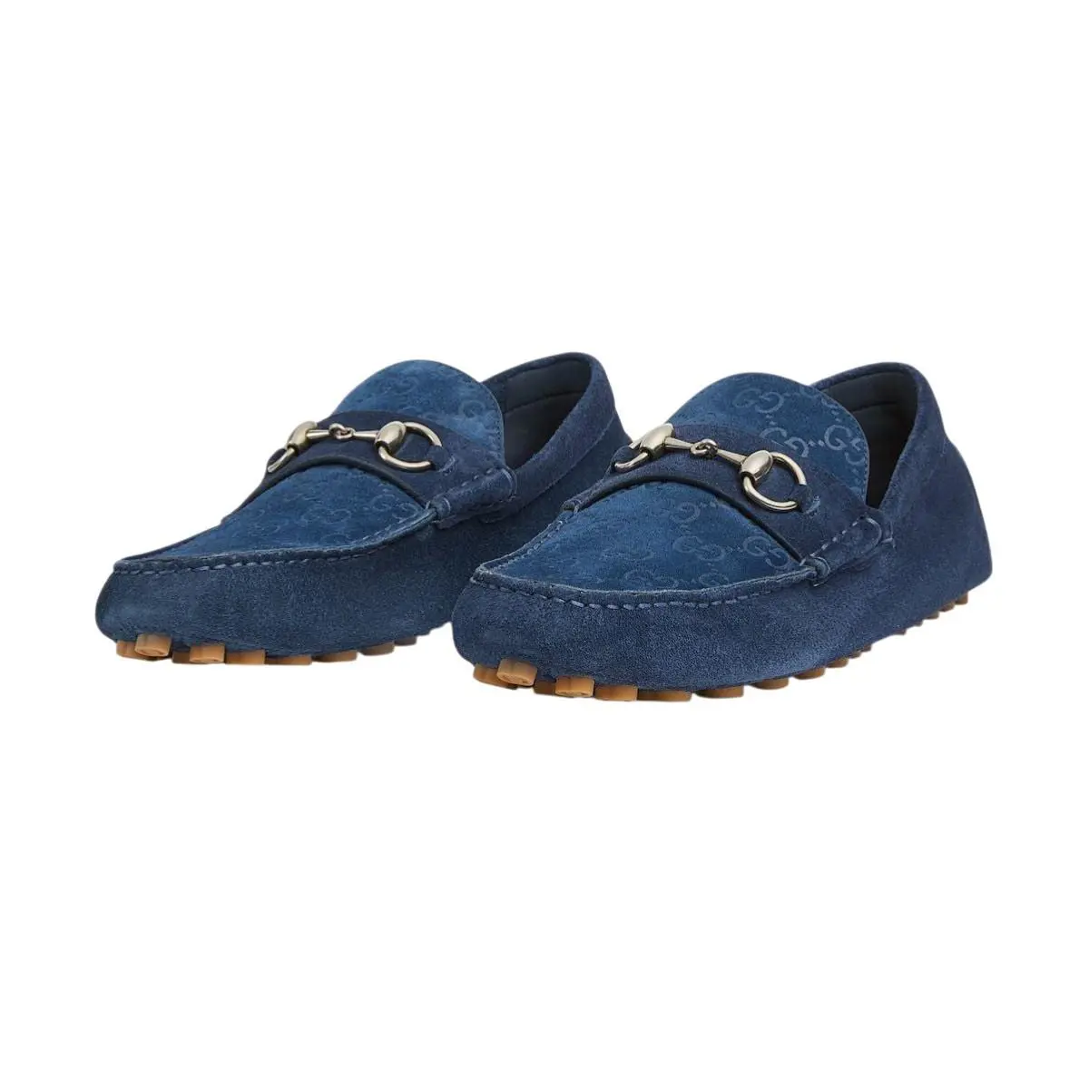 Men`s Gucci Luxury Suede GG Horsebit Driving Loafer Moccas - Blue