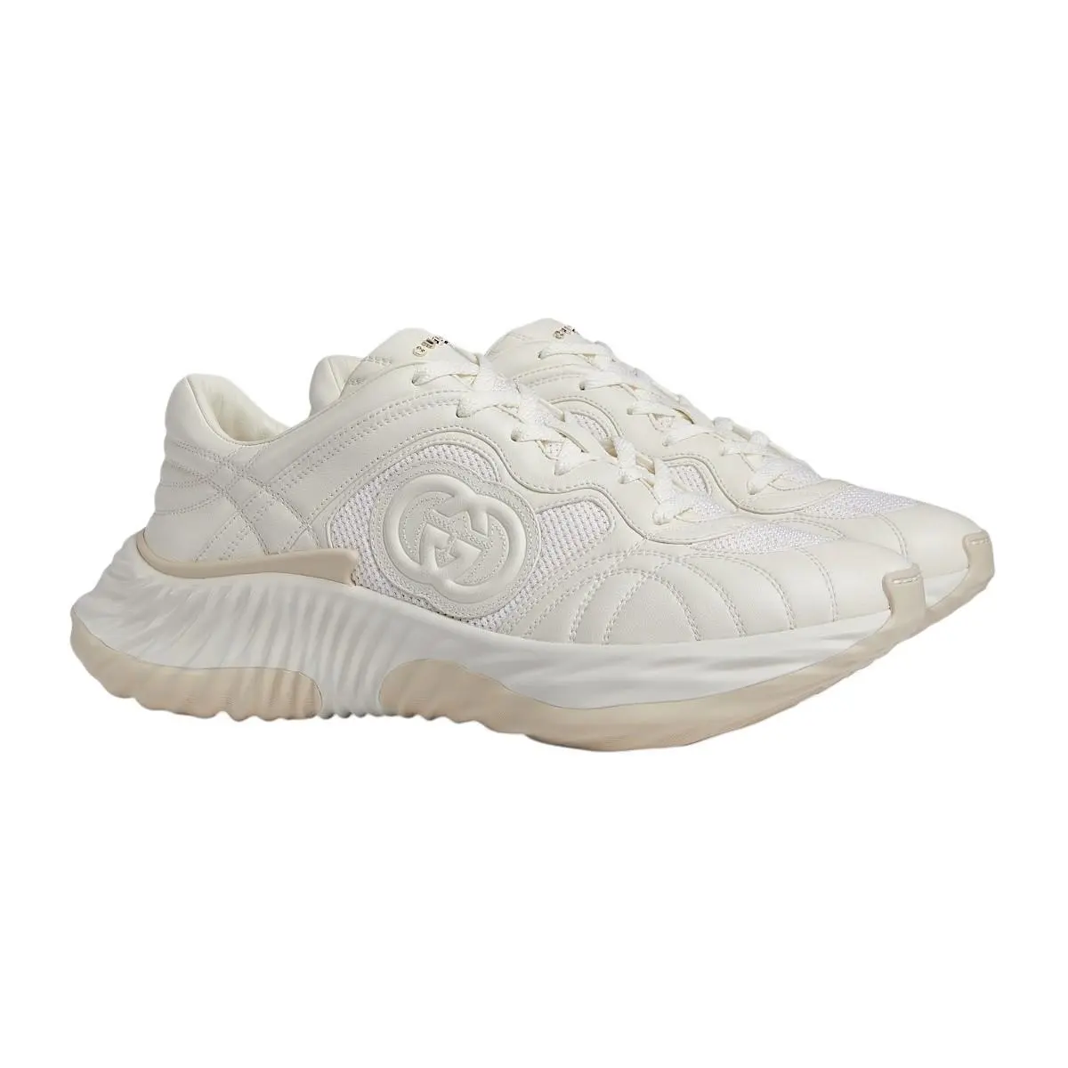 Men`s  White Mesh Leather Chunky Ripple Sneakers 771471 by Gucci